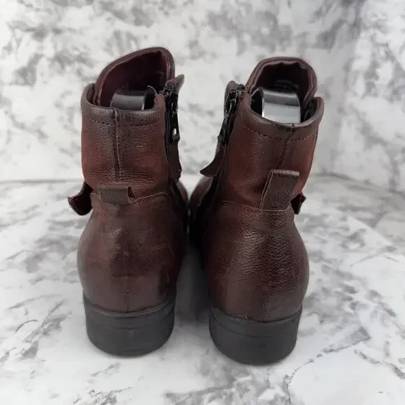Miz Mooz Womens Siggy Bucket Ankle Boots Size 38/8 Merlot Brown Leather Side Zip